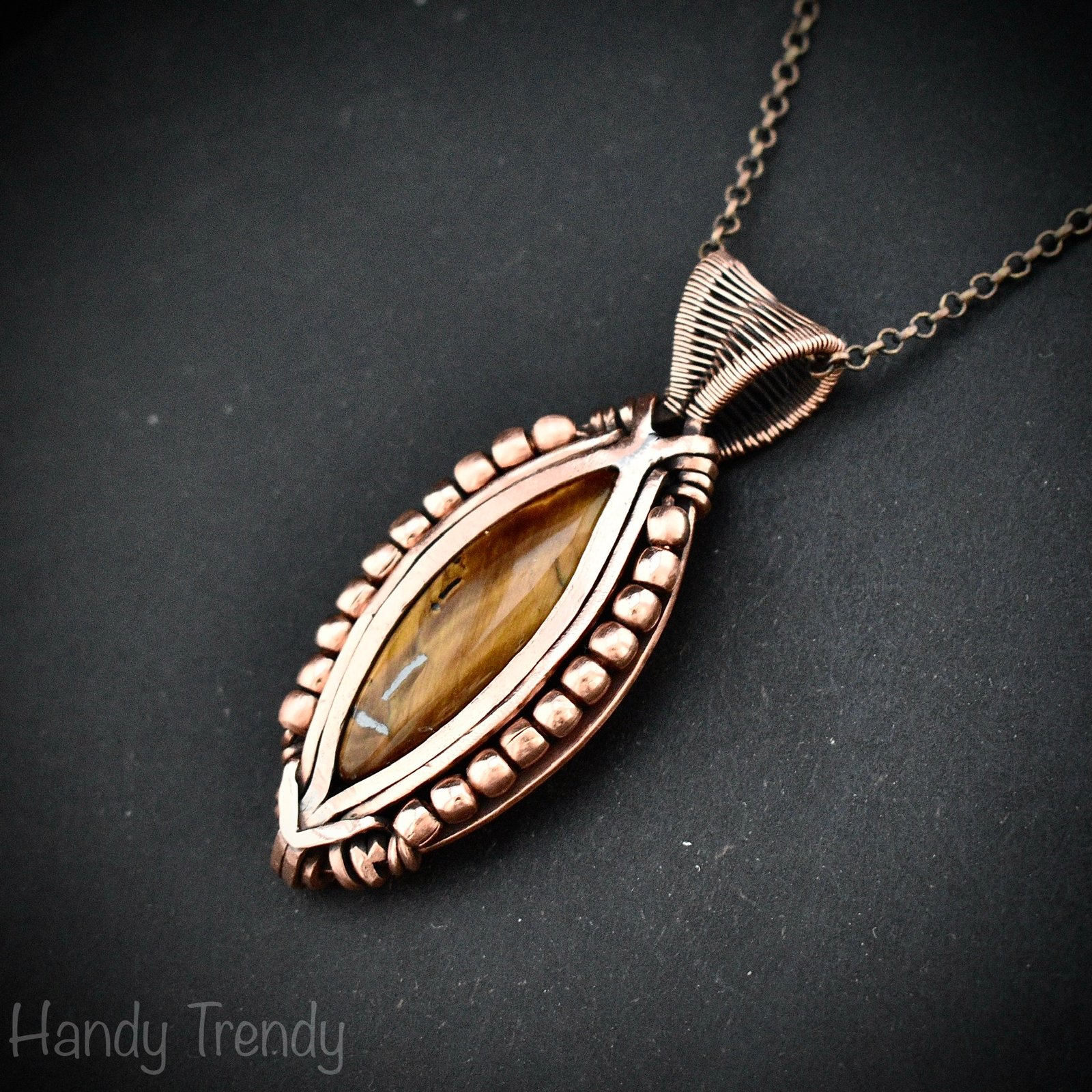 Free flow yellow tiger eye pendant, Copper Wire wrapped necklace, Unique handmade gift, One of a kind artisan boho jewelry, Beaded necklace