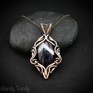 Star amethyst pendant, Free flow copper wire wrapped necklace, Unique handmade gift, One of a kind jewelry, Artisan boho jewelry
