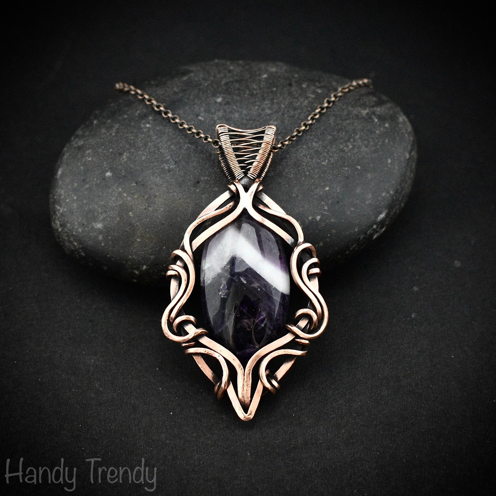 Star amethyst pendant, Free flow copper wire wrapped necklace, Unique handmade gift, One of a kind jewelry, Artisan boho jewelry
