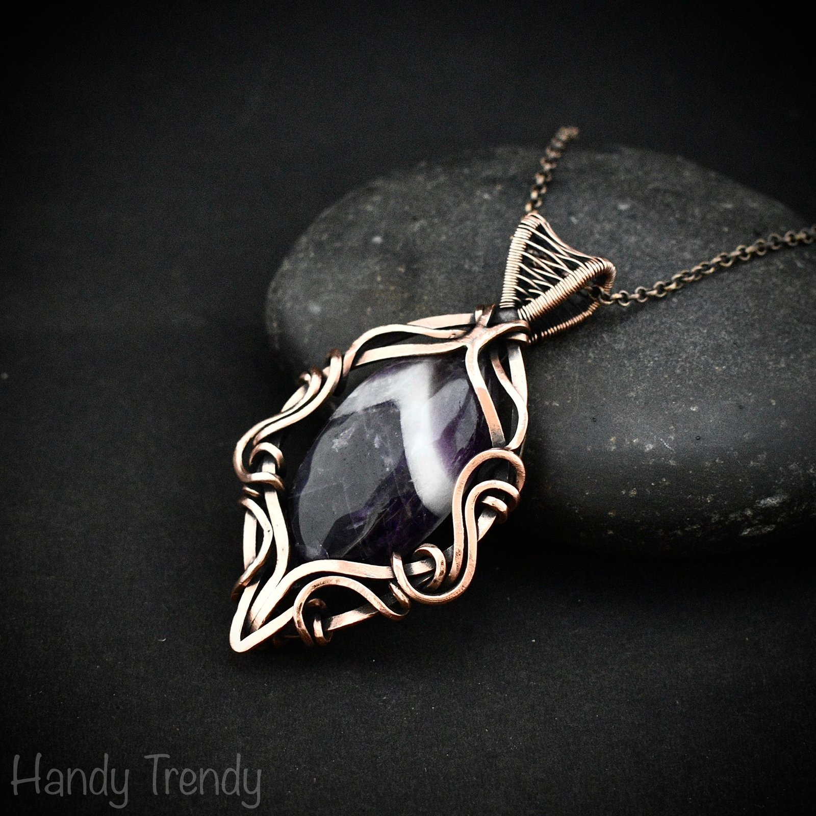 Star amethyst pendant, Free flow copper wire wrapped necklace, Unique handmade gift, One of a kind jewelry, Artisan boho jewelry