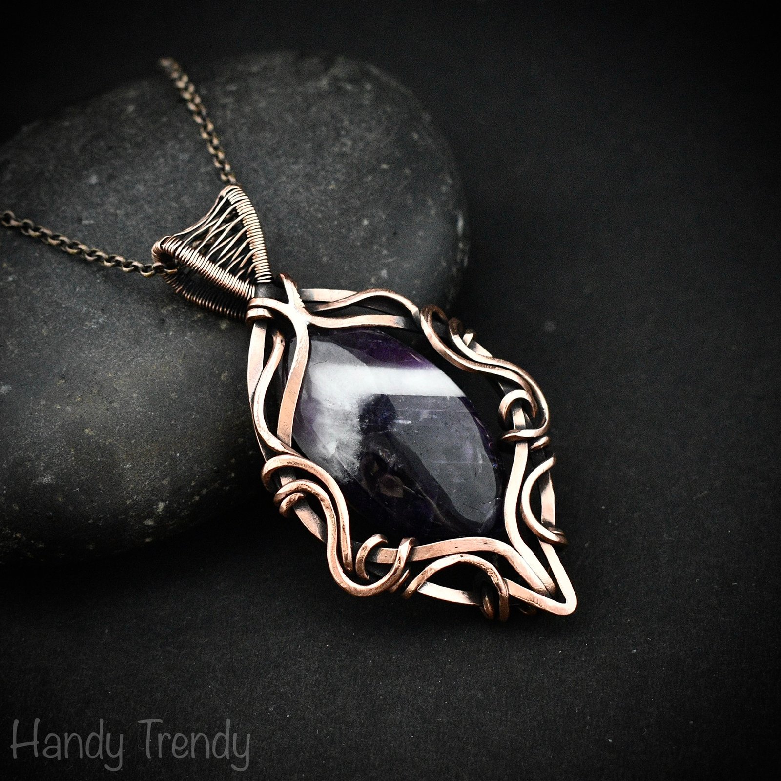Star amethyst pendant, Free flow copper wire wrapped necklace, Unique handmade gift, One of a kind jewelry, Artisan boho jewelry