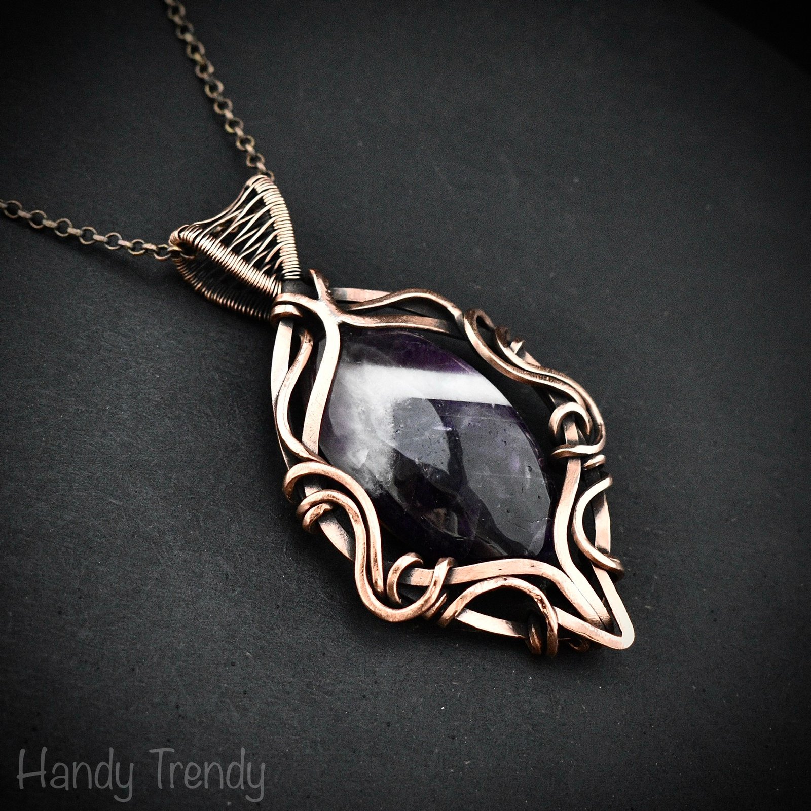 Star amethyst pendant, Free flow copper wire wrapped necklace, Unique handmade gift, One of a kind jewelry, Artisan boho jewelry