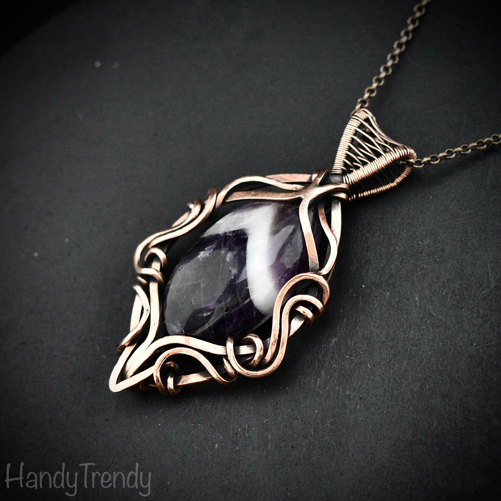 Star amethyst pendant, Free flow copper wire wrapped necklace, Unique handmade gift, One of a kind jewelry, Artisan boho jewelry