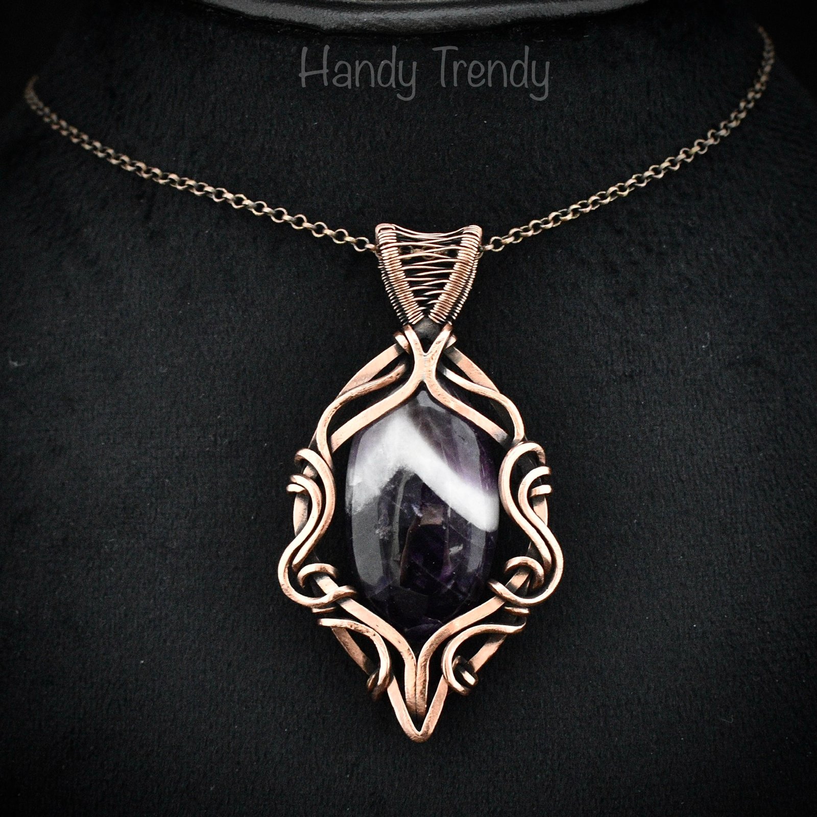 Star amethyst pendant, Free flow copper wire wrapped necklace, Unique handmade gift, One of a kind jewelry, Artisan boho jewelry