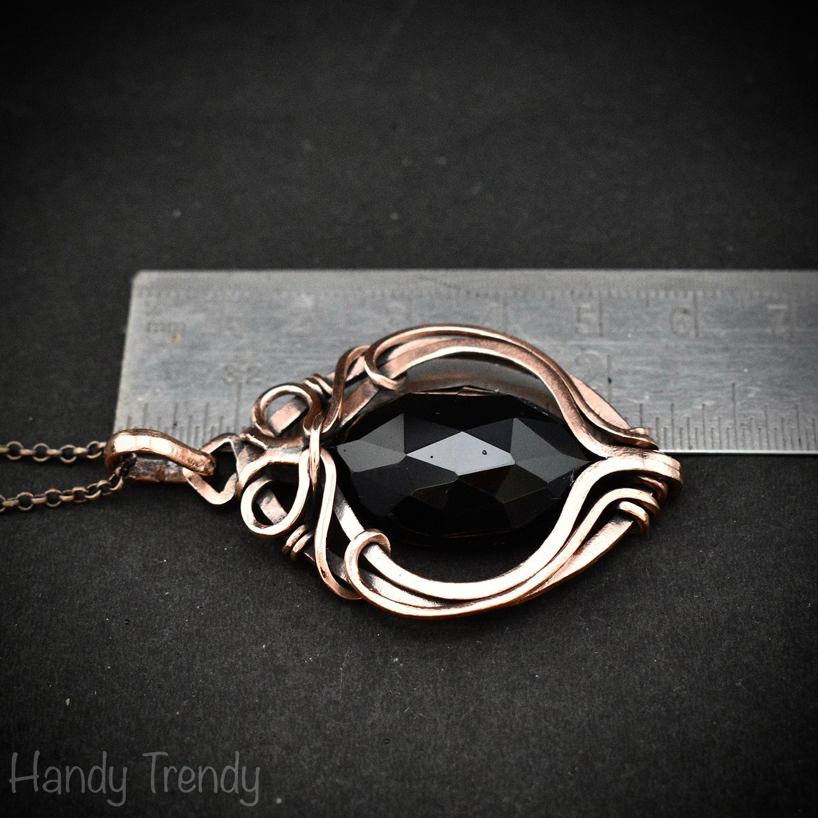 Black onyx pendant, Free-Flow copper wire wrapped necklace, Unique handmade gift, One of a kind artisan boho Jewelry