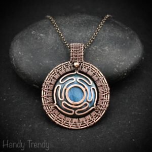 Goddess Hecate’s wheel pendant, Blue labradorite stone and Copper wire wrap necklace, Unique handmade gift, One of a kind artisan necklace