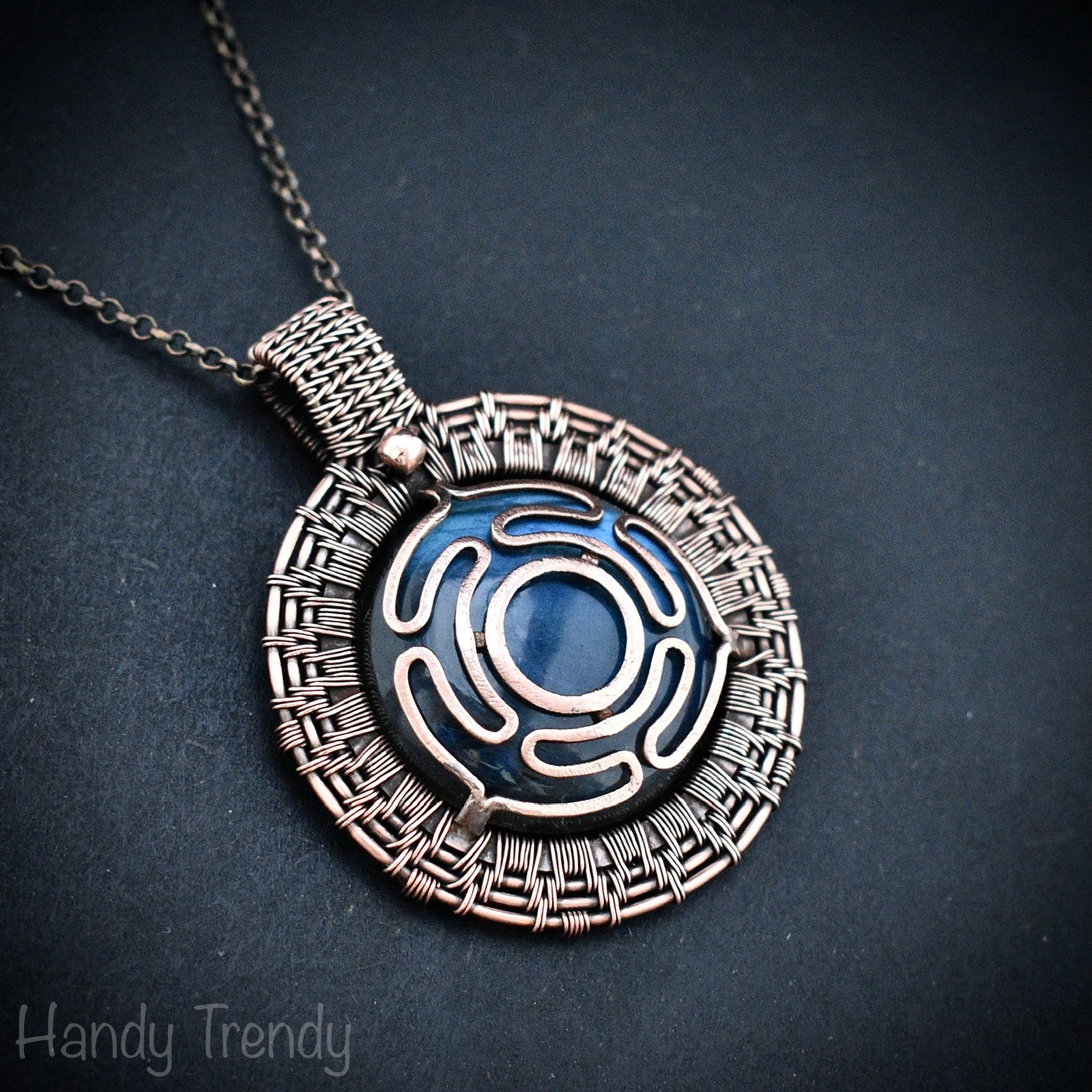 Goddess Hecate's wheel pendant, Blue labradorite stone and Copper wire wrap necklace, Unique handmade gift, One of a kind artisan necklace