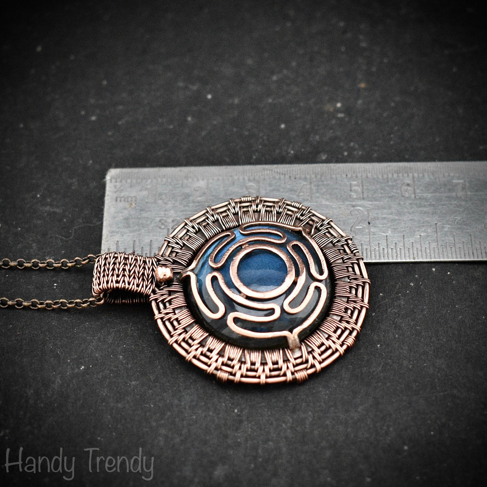 Goddess Hecate's wheel pendant, Blue labradorite stone and Copper wire wrap necklace, Unique handmade gift, One of a kind artisan necklace