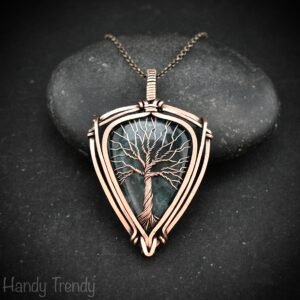 Moss agate tree of life pendant, Copper wire wrapped jewelry, Unique handmade gift, Botanical jewelry, One of a kind necklace