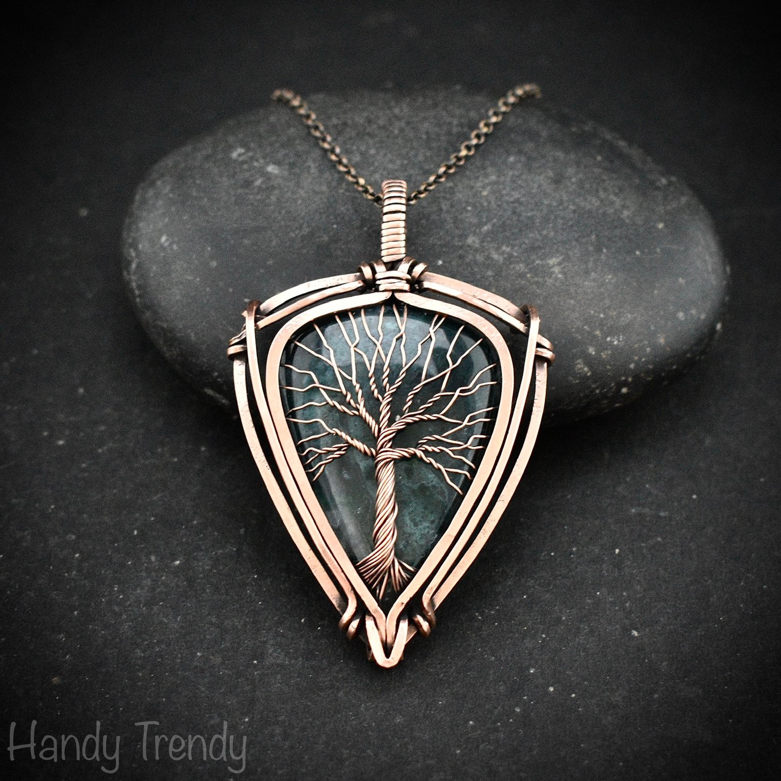 Moss agate tree of life pendant, Copper wire wrapped jewelry, Unique handmade gift, Botanical jewelry, One of a kind necklace
