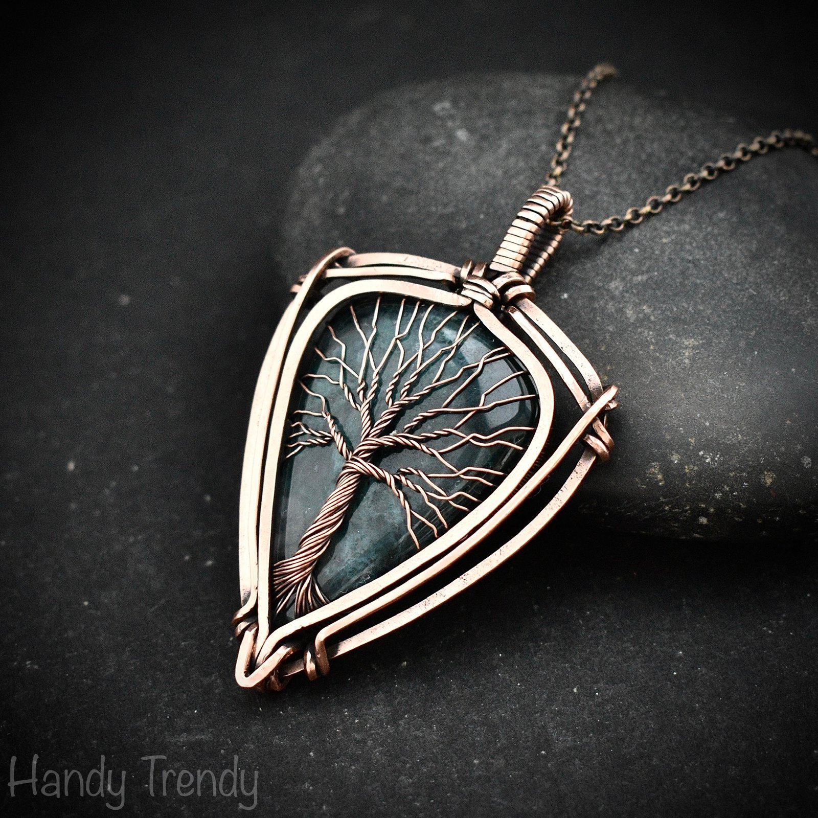 Moss agate tree of life pendant, Copper wire wrapped jewelry, Unique handmade gift, Botanical jewelry, One of a kind necklace