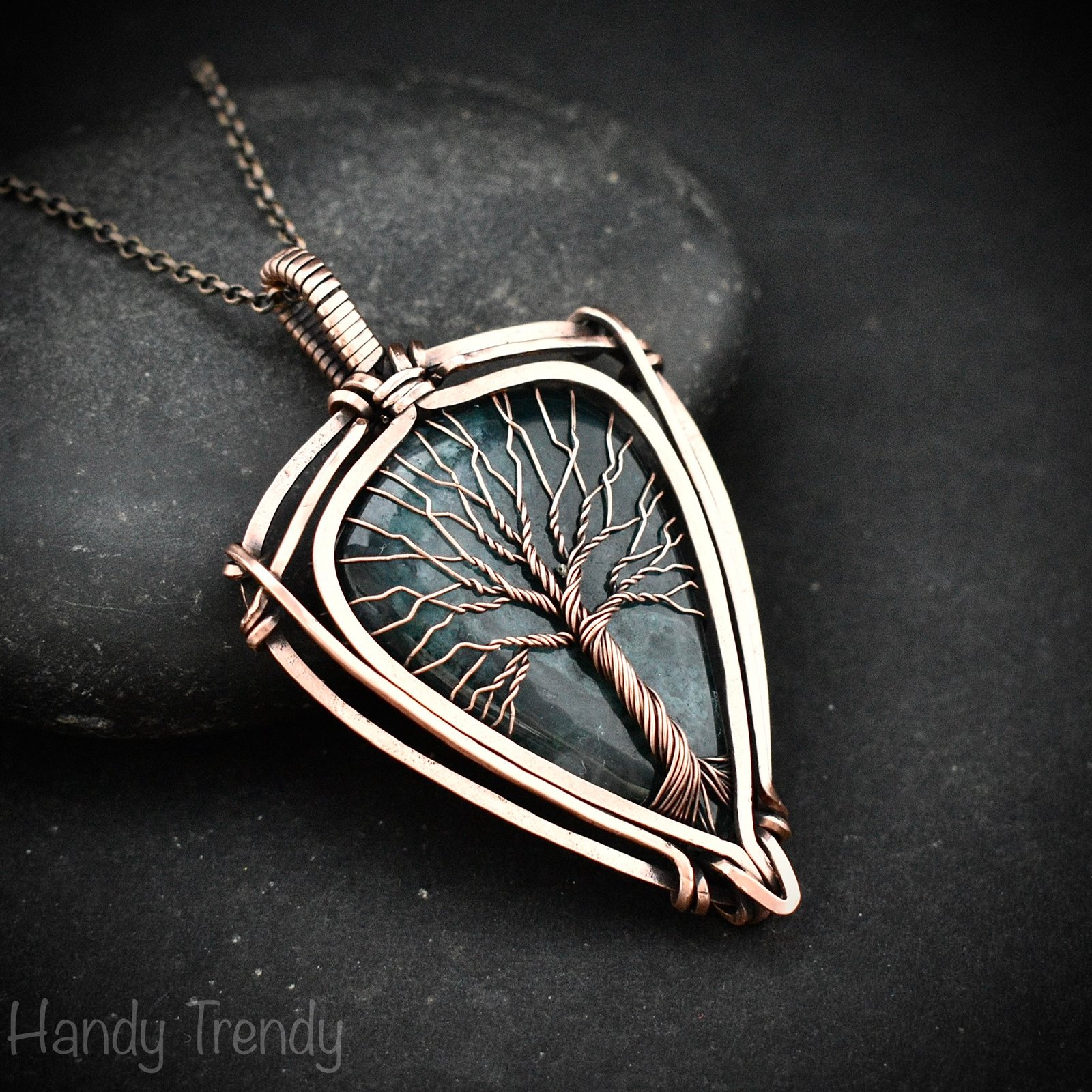 Moss agate tree of life pendant, Copper wire wrapped jewelry, Unique handmade gift, Botanical jewelry, One of a kind necklace