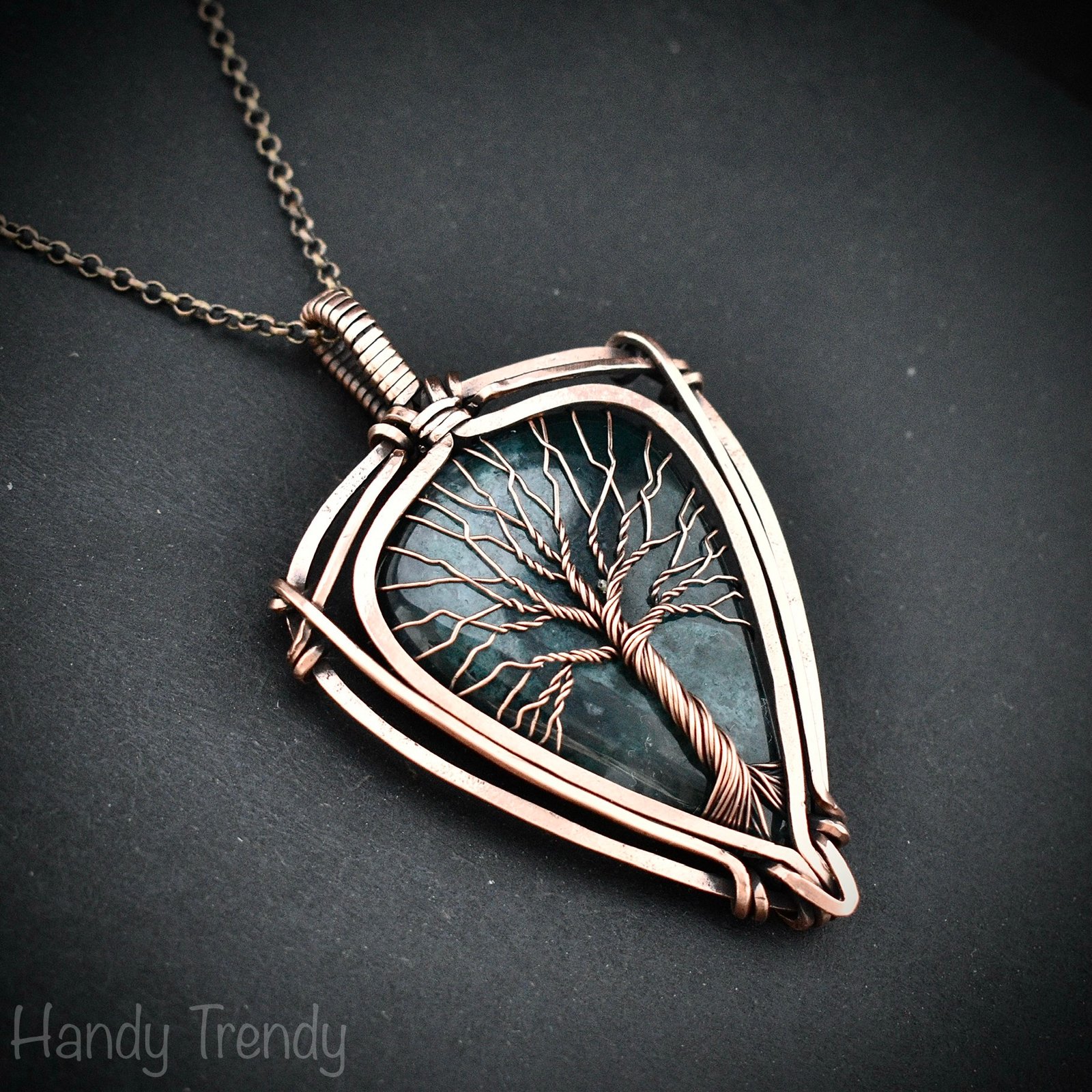 Moss agate tree of life pendant, Copper wire wrapped jewelry, Unique handmade gift, Botanical jewelry, One of a kind necklace