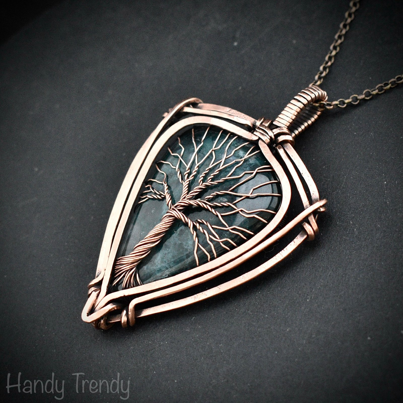 Moss agate tree of life pendant, Copper wire wrapped jewelry, Unique handmade gift, Botanical jewelry, One of a kind necklace