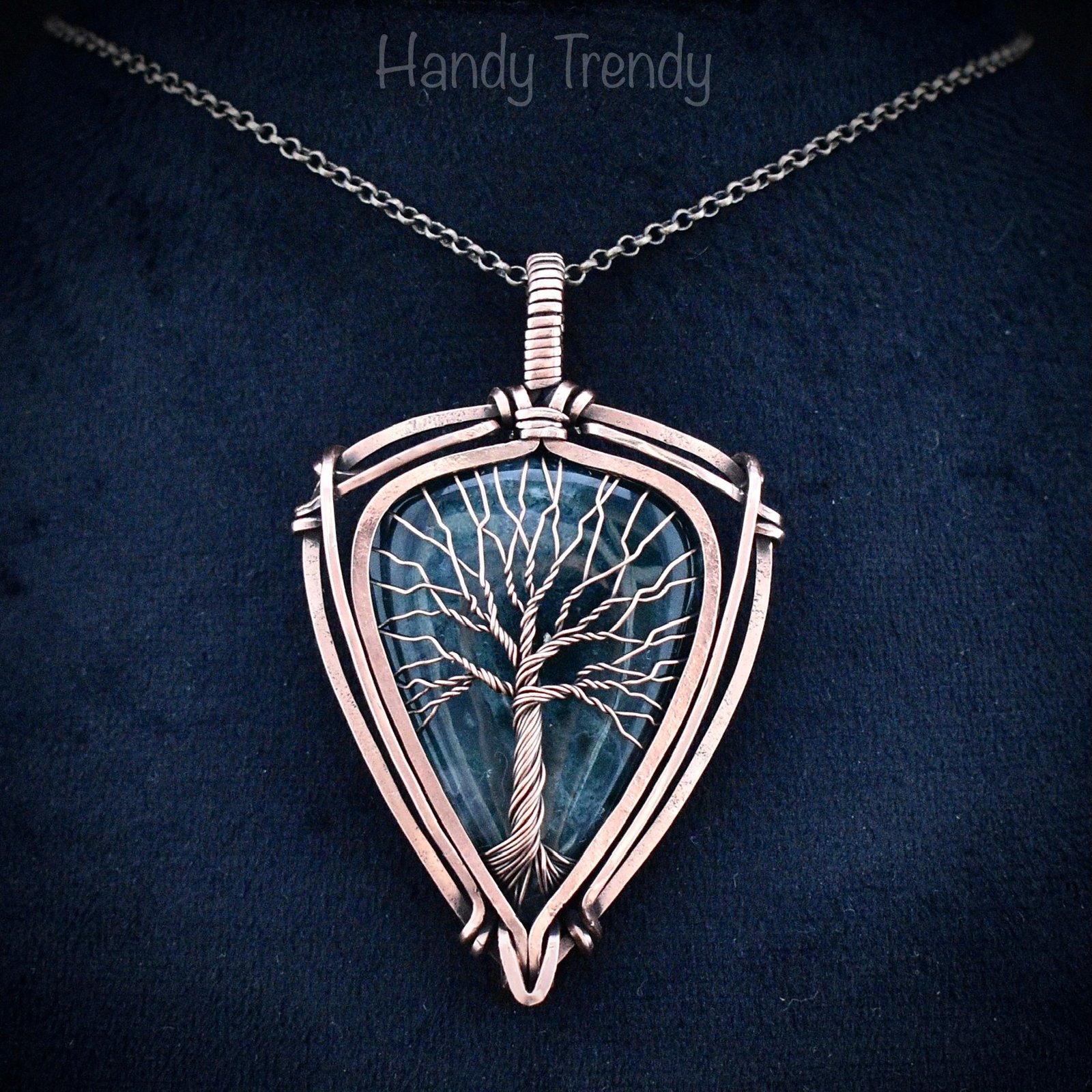 Moss agate tree of life pendant, Copper wire wrapped jewelry, Unique handmade gift, Botanical jewelry, One of a kind necklace