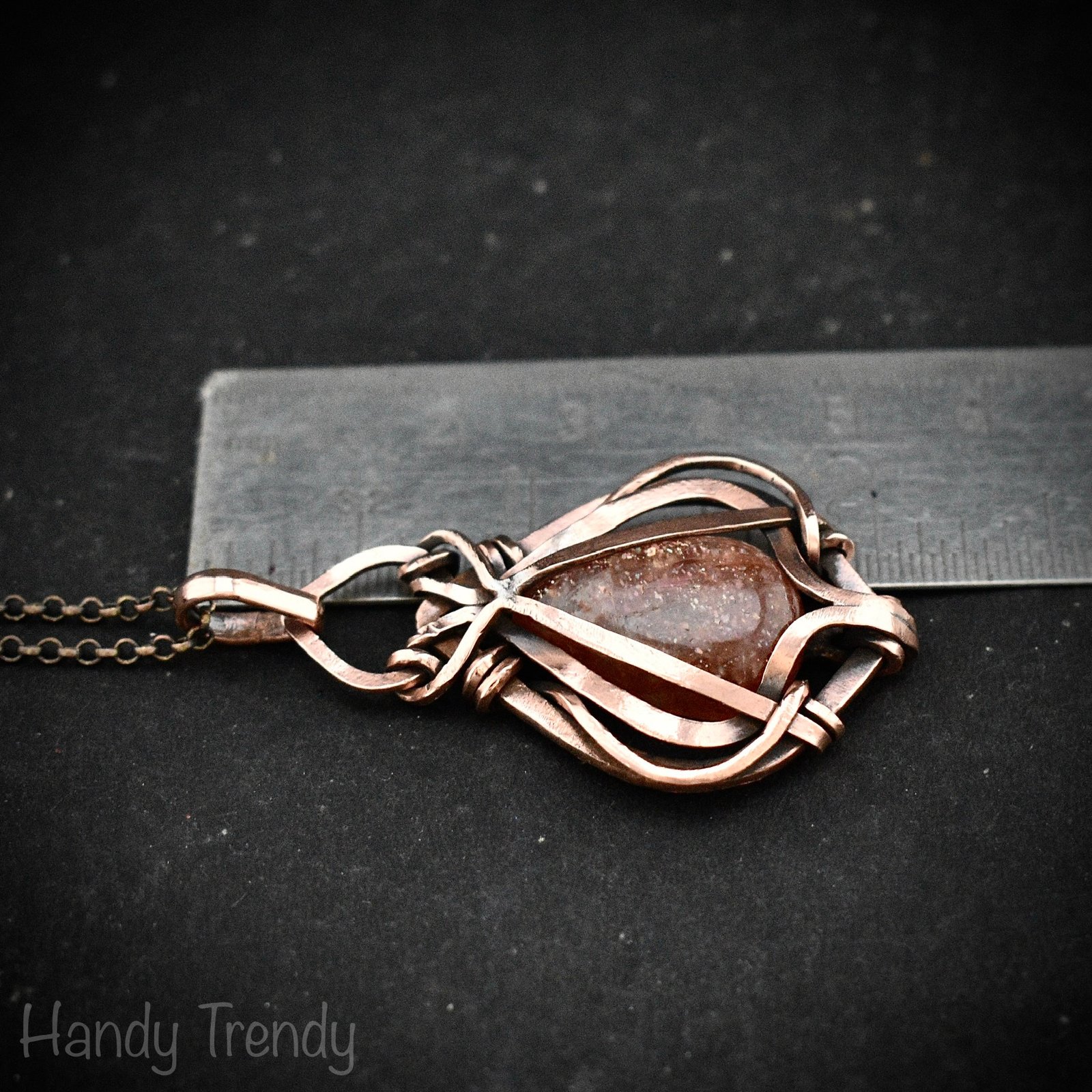 Sunstone pendant, Free-Flow copper wire wrapped necklace, Unique handmade birthday gift, One of a kind necklace, Artisan boho jewelry