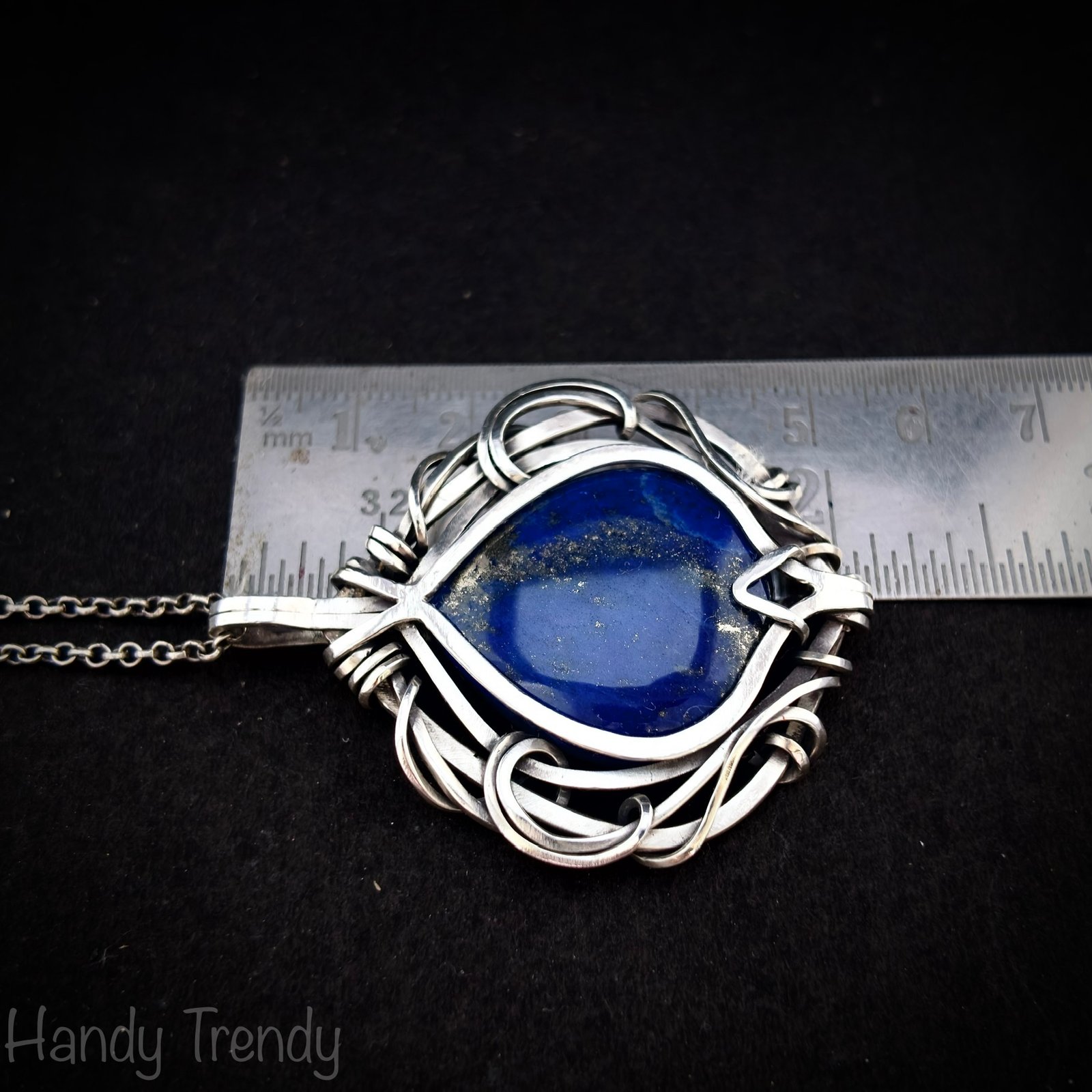 Blue lapis lazuli pendant, 925 sterling silver free flow wire wrapped jewelry, Unique handmade birthday gift, One of a kind artisan necklace