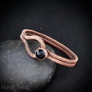Black onyx copper cuff bracelet, Wire wrapped jewelry, Unisex bracelet, Unique handmade gift, One of a kind artisan jewelry