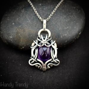 Amethyst free flow pendant, 925 sterling silver Wire wrapped necklace, Unique handmade gift, Artisan jewelry, One of a kind design