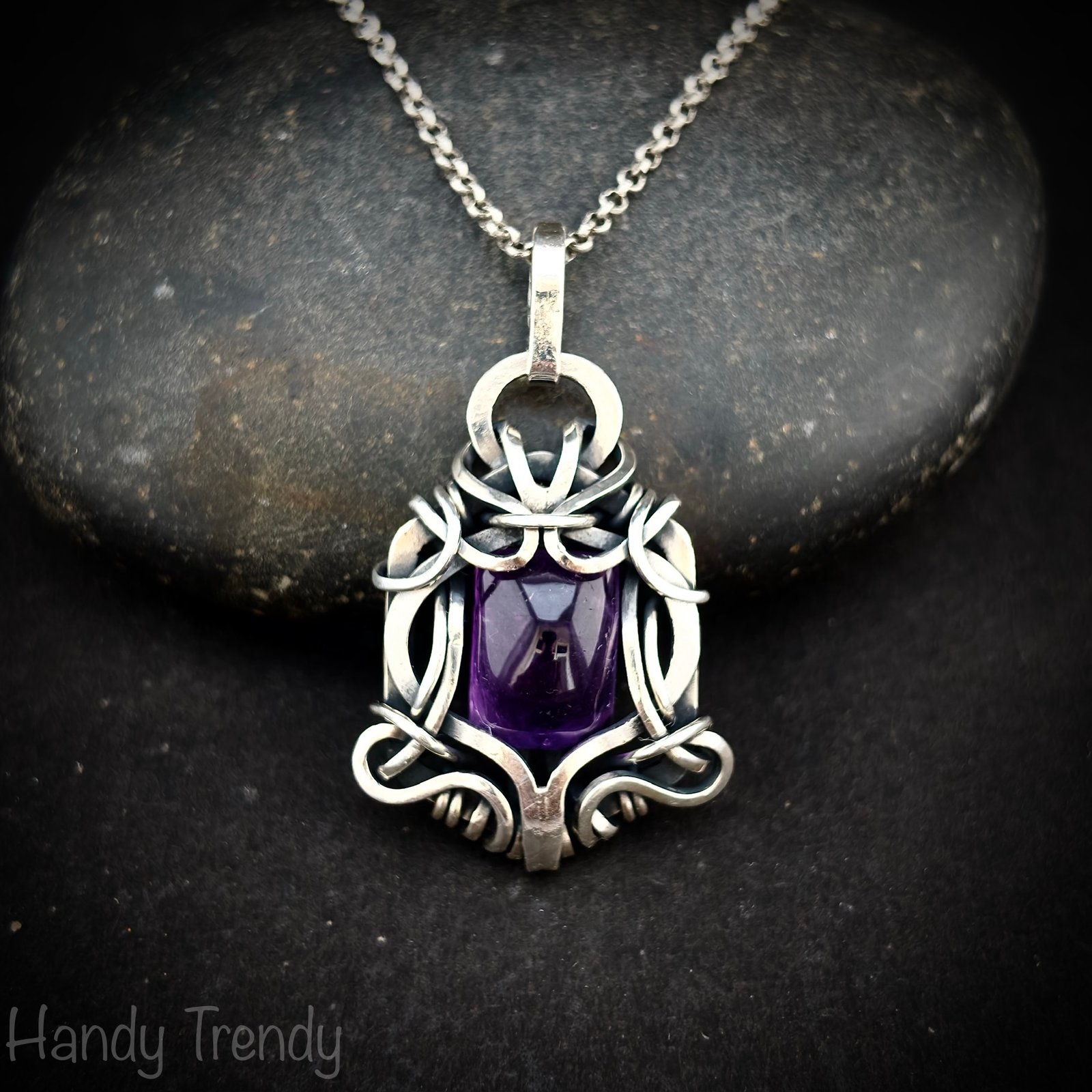 Amethyst free flow pendant, 925 sterling silver Wire wrapped necklace, Unique handmade gift, Artisan jewelry, One of a kind design