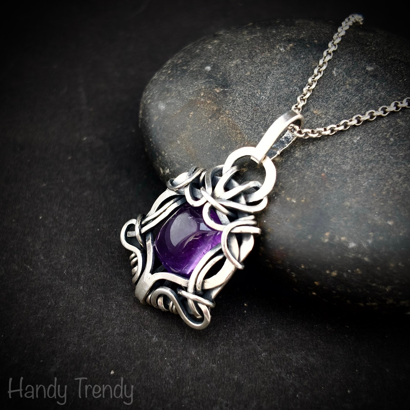 Amethyst free flow pendant, 925 sterling silver Wire wrapped necklace, Unique handmade gift, Artisan jewelry, One of a kind design