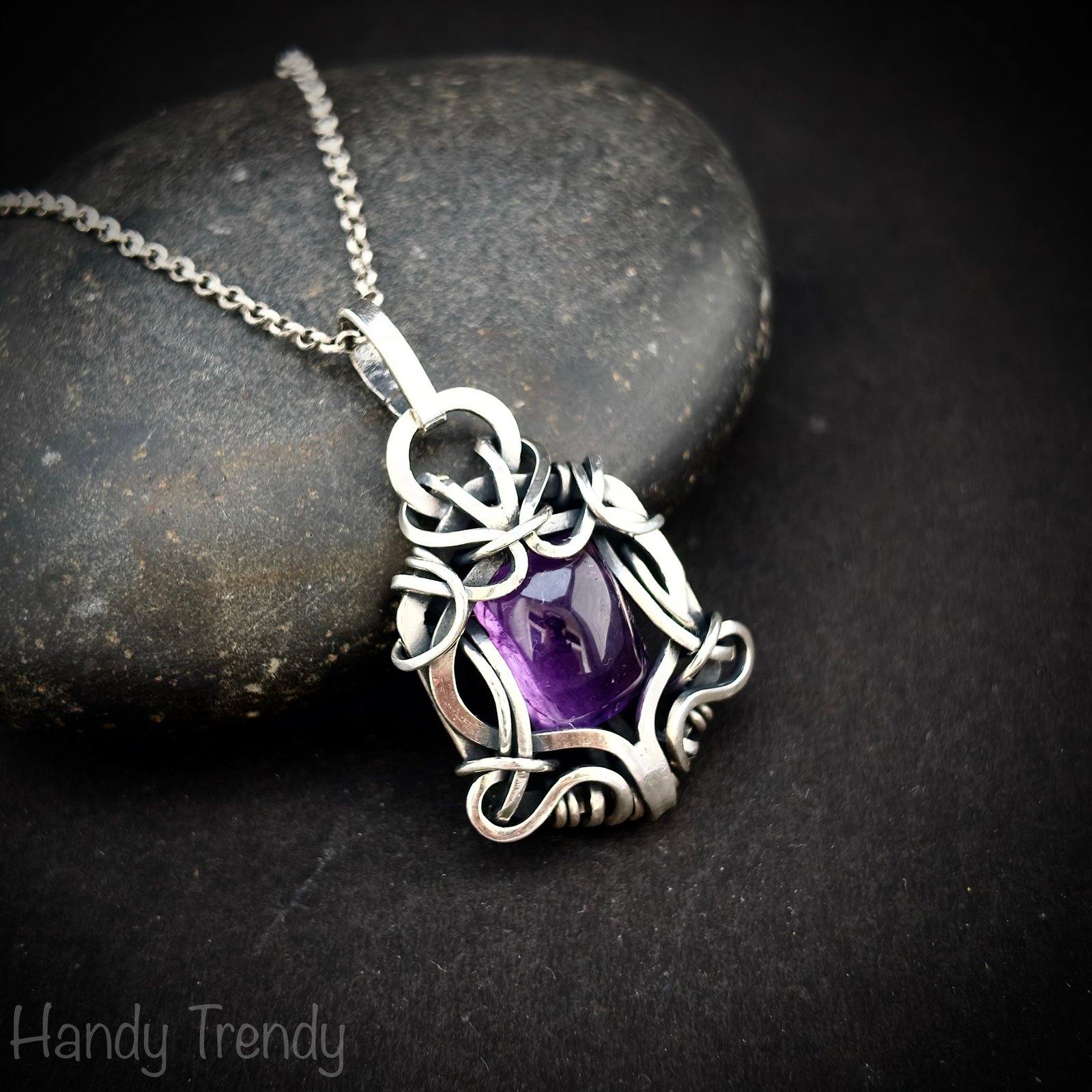 Amethyst free flow pendant, 925 sterling silver Wire wrapped necklace, Unique handmade gift, Artisan jewelry, One of a kind design