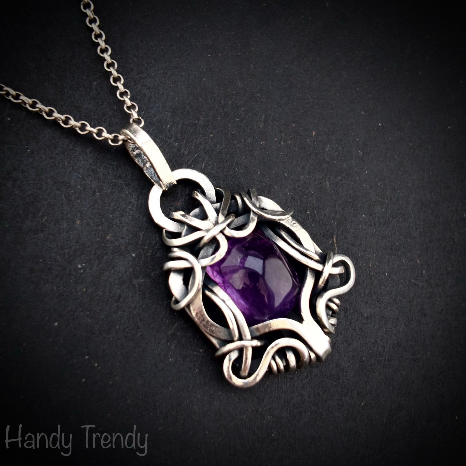 Amethyst free flow pendant, 925 sterling silver Wire wrapped necklace, Unique handmade gift, Artisan jewelry, One of a kind design