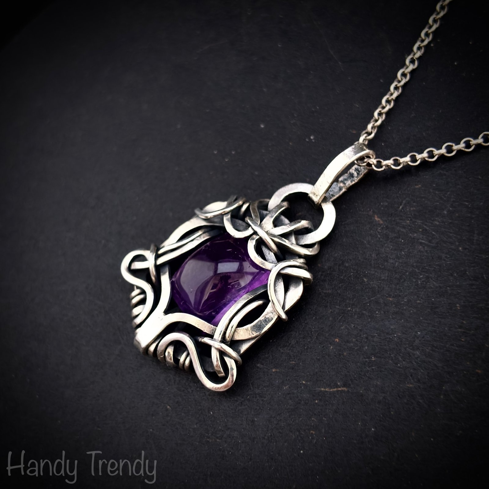 Amethyst free flow pendant, 925 sterling silver Wire wrapped necklace, Unique handmade gift, Artisan jewelry, One of a kind design