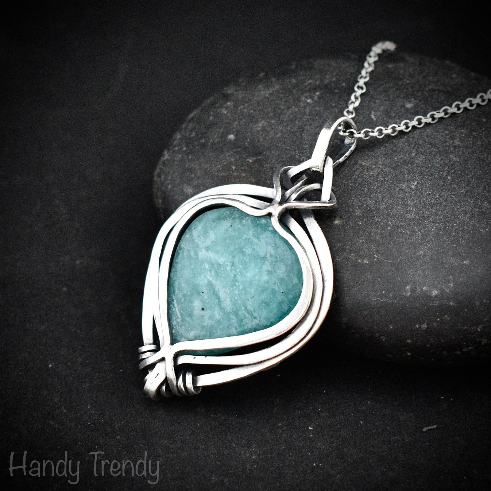 Amazonite free flow pendant, 925 sterling silver Wire wrapped jewelry, Unique handmade gift, Artisan necklace, One of a kind piece