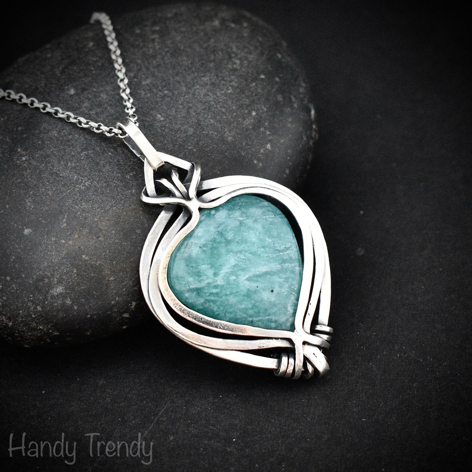 Amazonite free flow pendant, 925 sterling silver Wire wrapped jewelry, Unique handmade gift, Artisan necklace, One of a kind piece