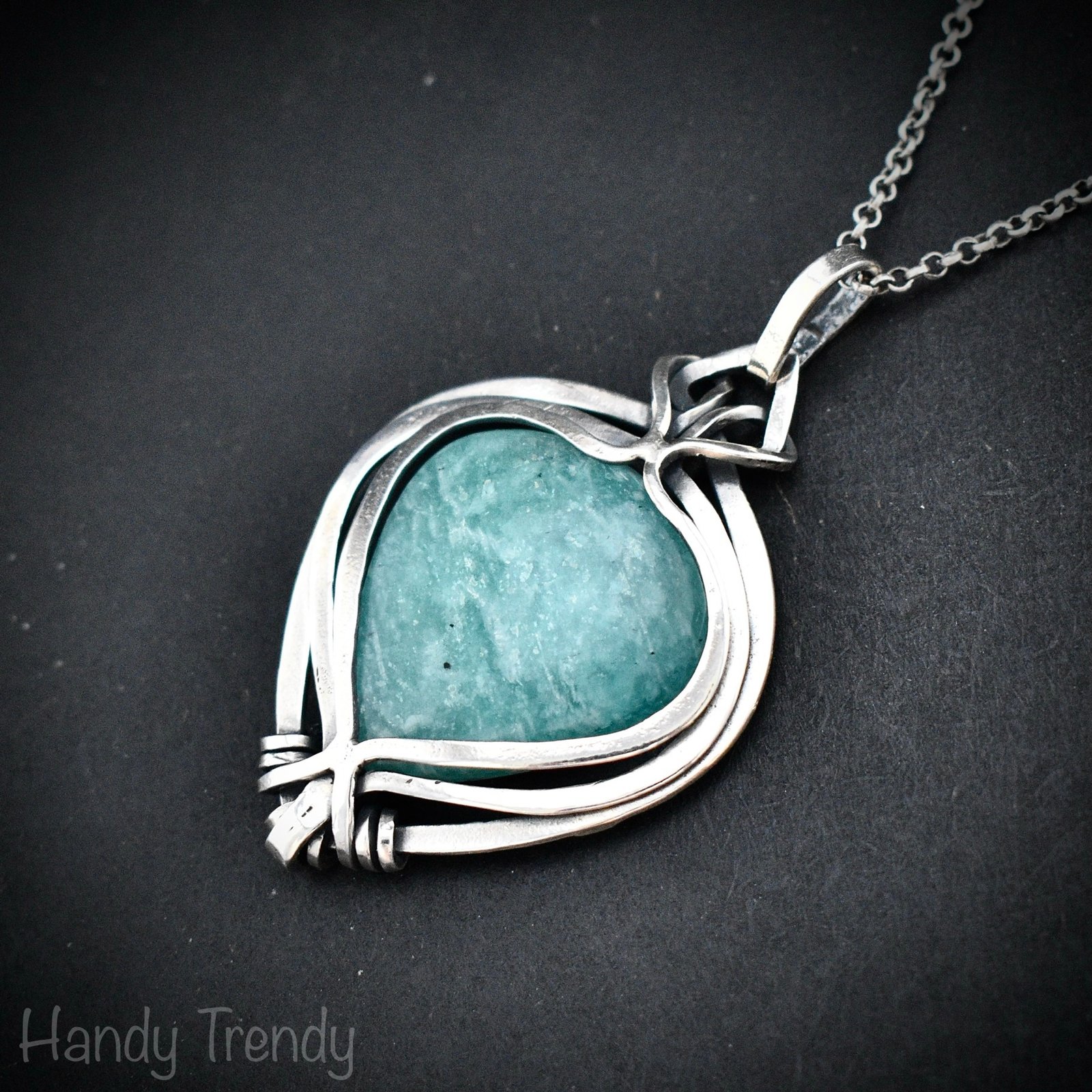 Amazonite free flow pendant, 925 sterling silver Wire wrapped jewelry, Unique handmade gift, Artisan necklace, One of a kind piece