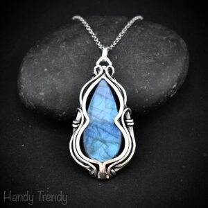 Blue labradorite free flow pendant, 925 sterling silver Wire wrapped jewelry, Unique handmade gift, Artisan necklace, One of a kind piece