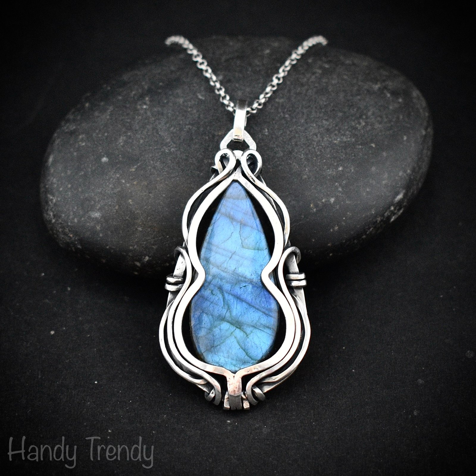 Blue labradorite free flow pendant, 925 sterling silver Wire wrapped jewelry, Unique handmade gift, Artisan necklace, One of a kind piece