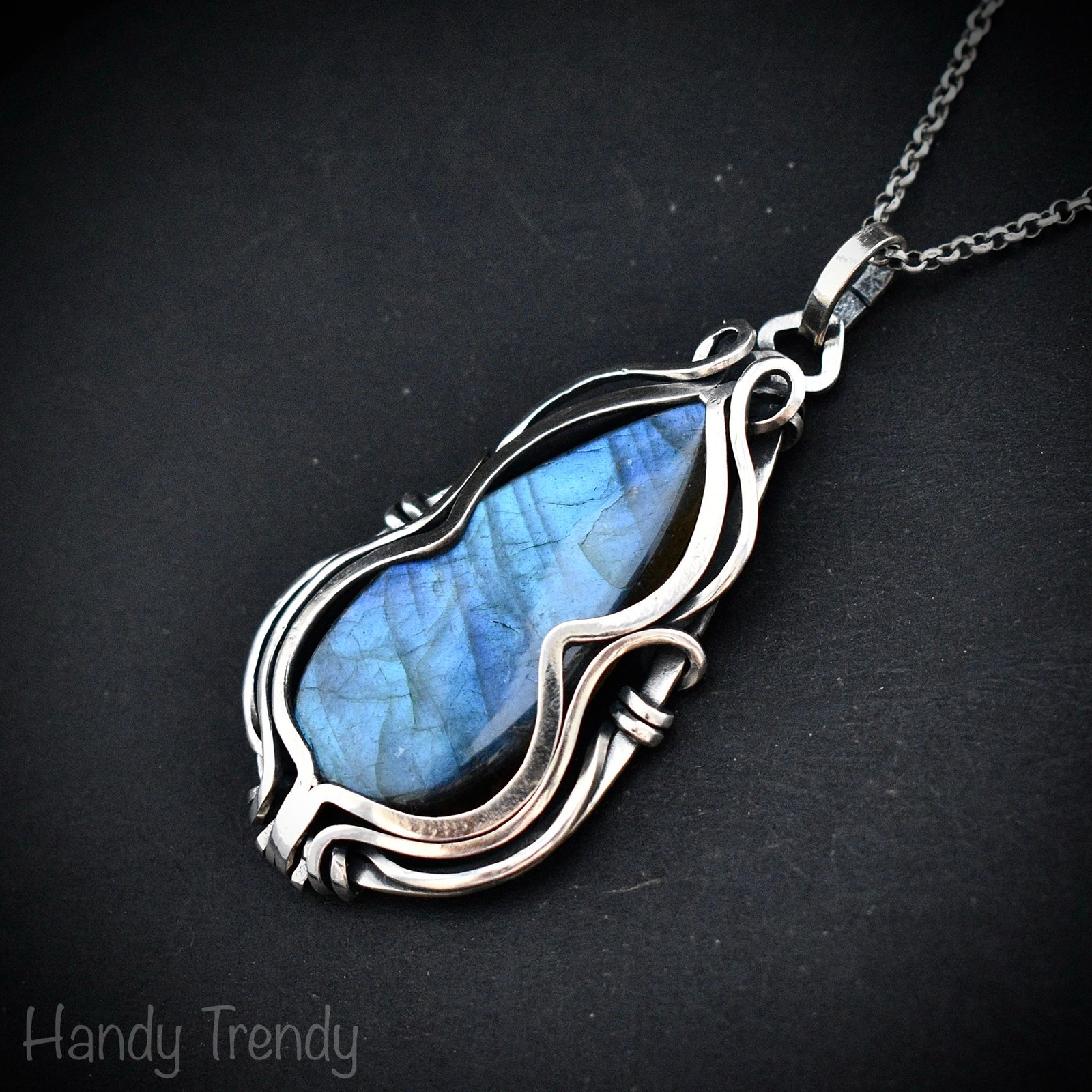 Blue labradorite free flow pendant, 925 sterling silver Wire wrapped jewelry, Unique handmade gift, Artisan necklace, One of a kind piece