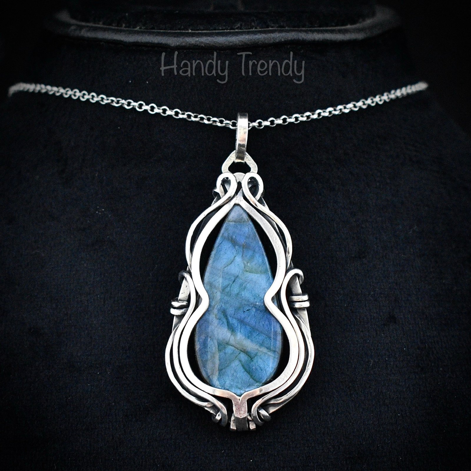 Blue labradorite free flow pendant, 925 sterling silver Wire wrapped jewelry, Unique handmade gift, Artisan necklace, One of a kind piece