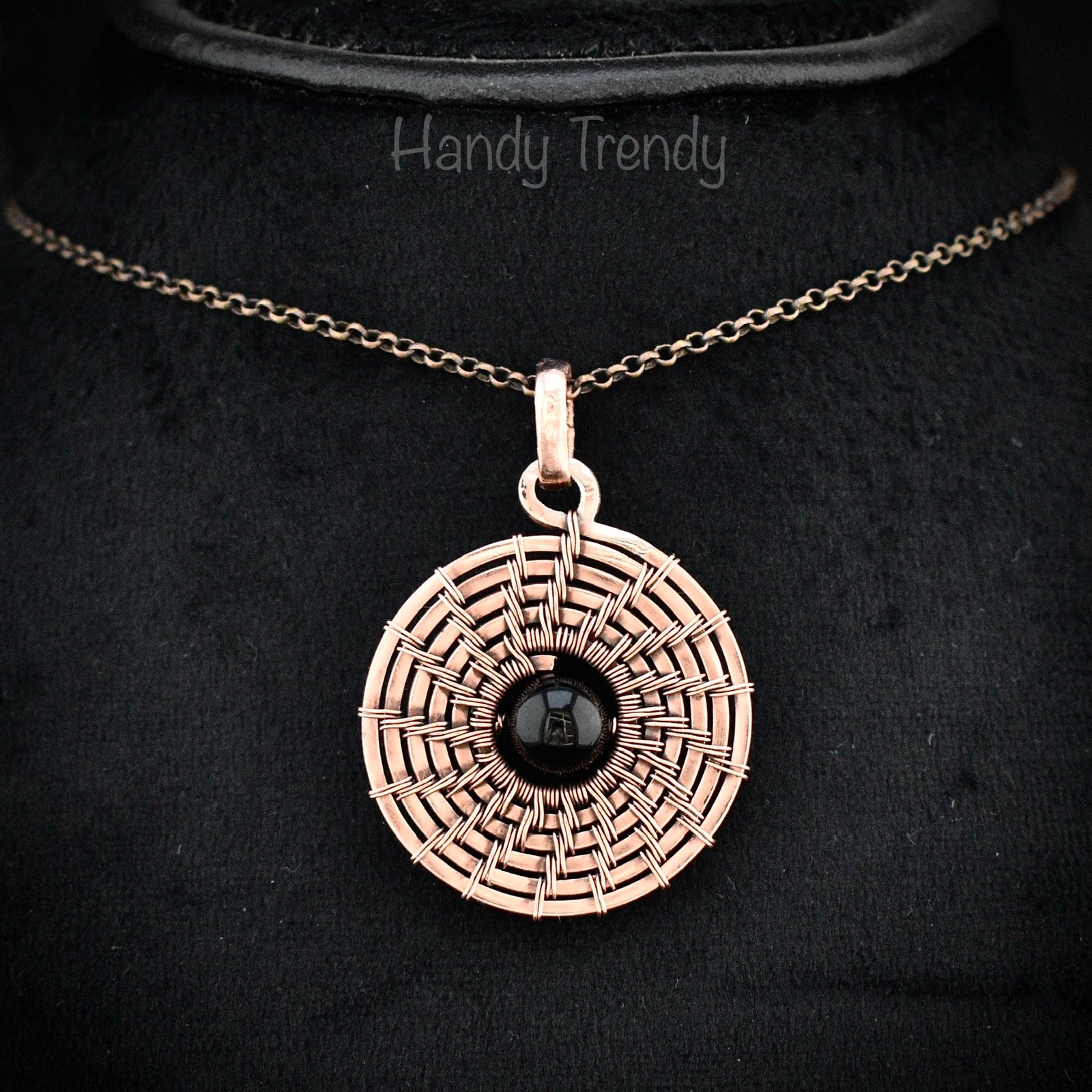 Galaxy black hole pendant, Black onyx and copper wire wrap jewelry, Celtic spiral necklace, Unique handmade birthday gift , One of a kind