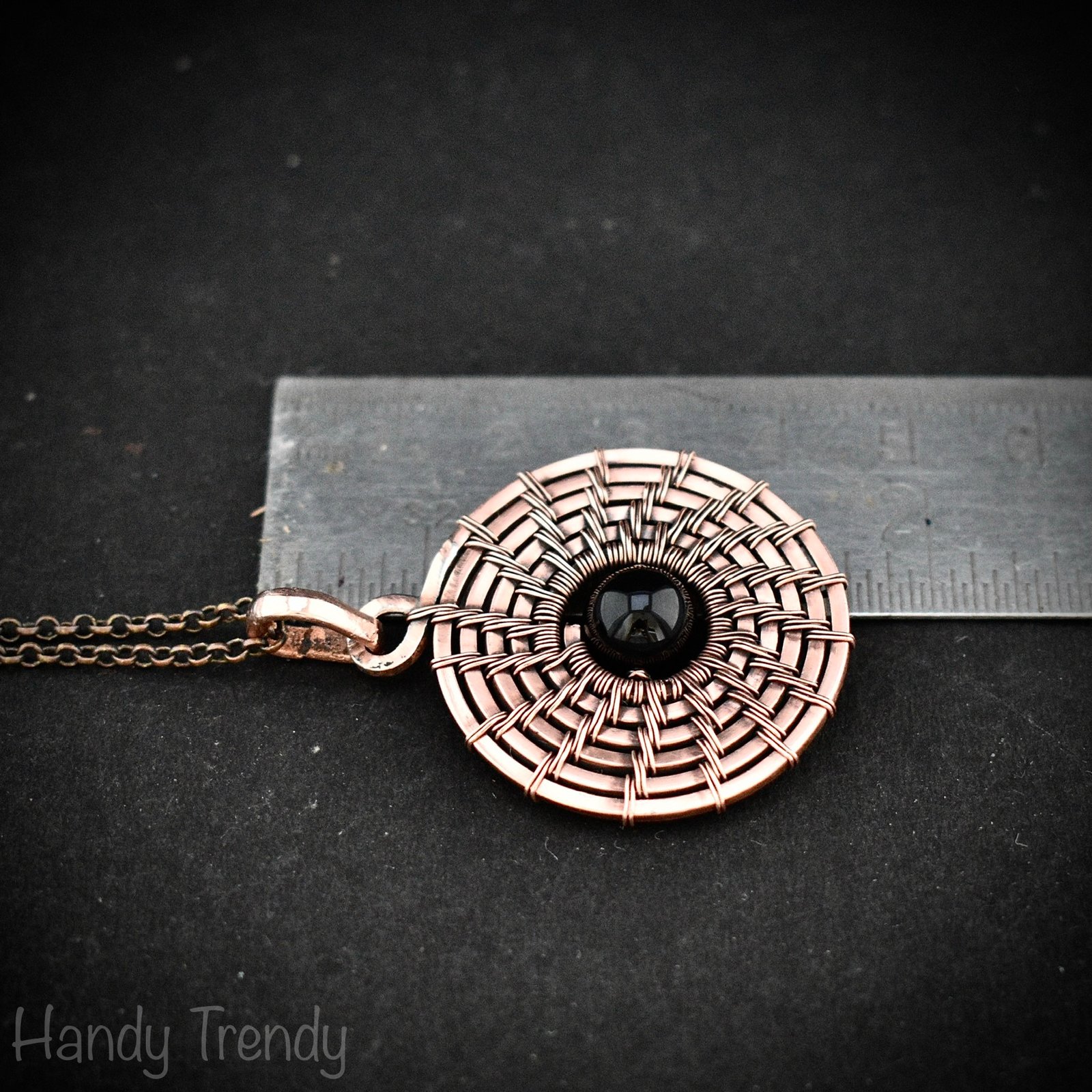 Galaxy black hole pendant, Black onyx and copper wire wrap jewelry, Celtic spiral necklace, Unique handmade birthday gift , One of a kind