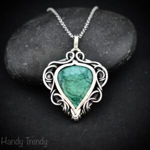 Malachite free flow pendant, 925 sterling silver Wire wrapped jewelry, Unique handmade gift, Artisan necklace, One of a kind necklace