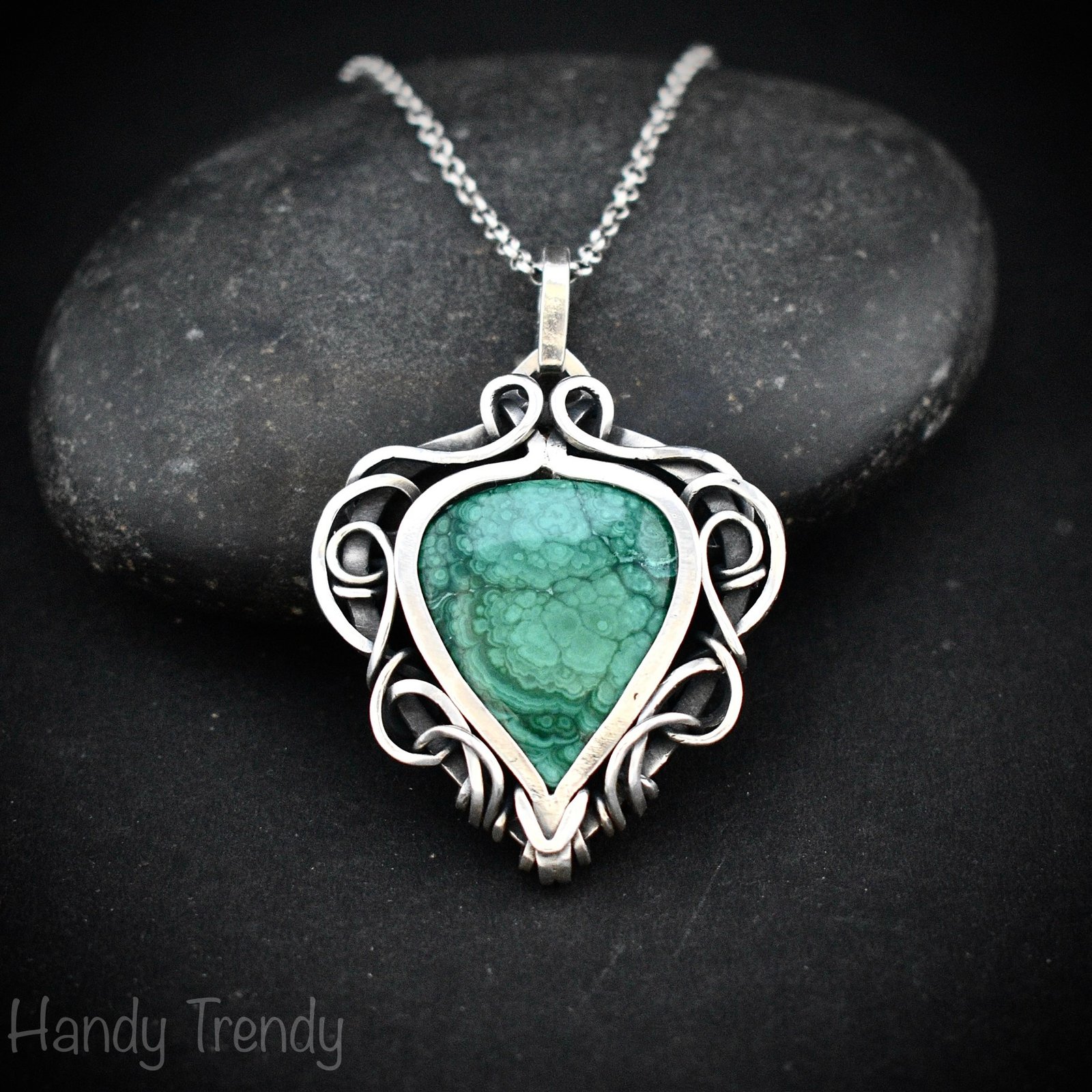 Malachite free flow pendant, 925 sterling silver Wire wrapped jewelry, Unique handmade gift, Artisan necklace, One of a kind necklace