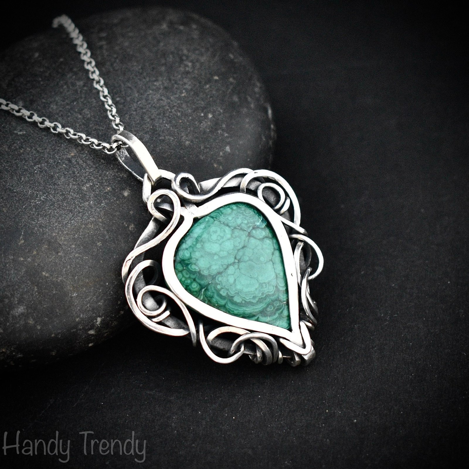 Malachite free flow pendant, 925 sterling silver Wire wrapped jewelry, Unique handmade gift, Artisan necklace, One of a kind necklace