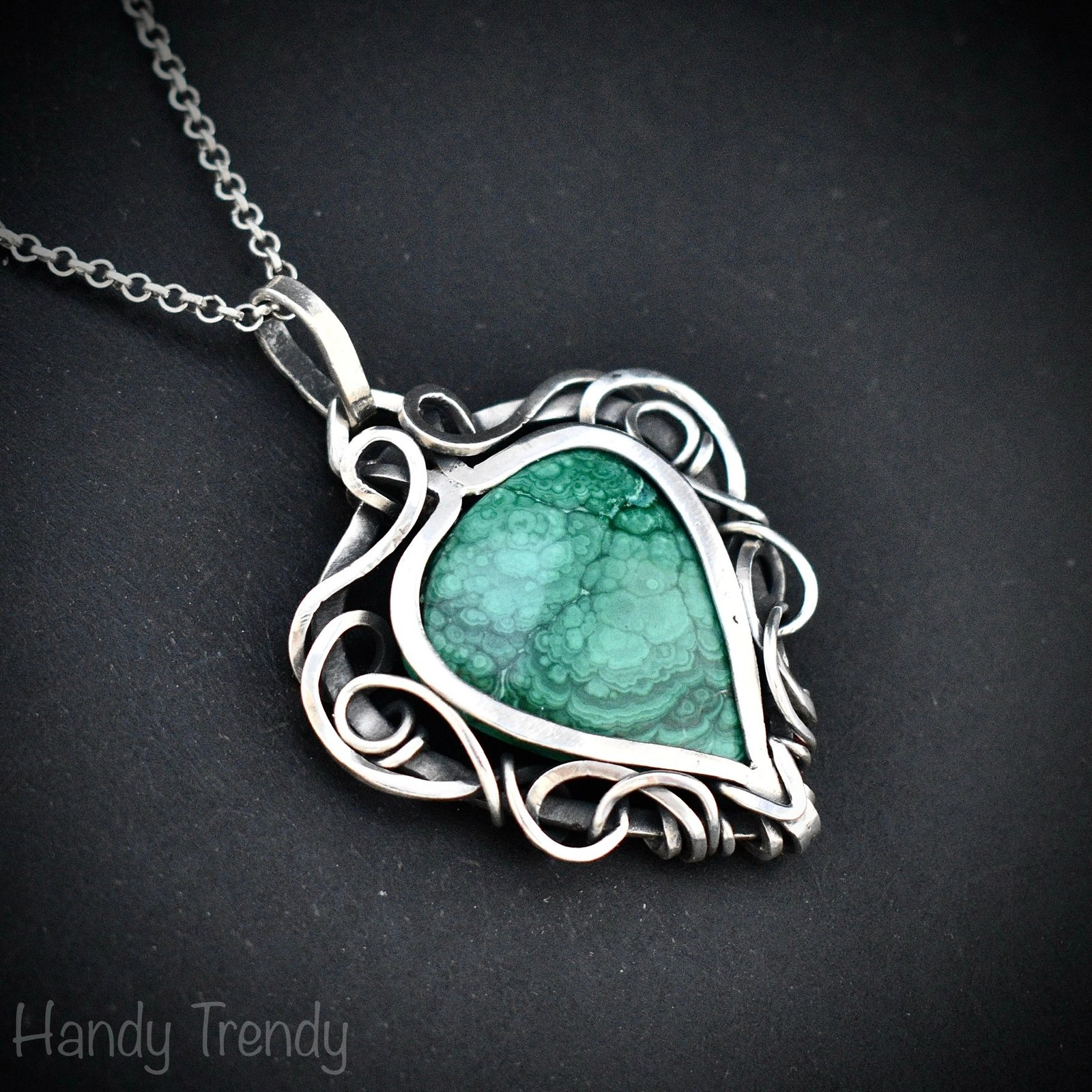 Malachite free flow pendant, 925 sterling silver Wire wrapped jewelry, Unique handmade gift, Artisan necklace, One of a kind necklace