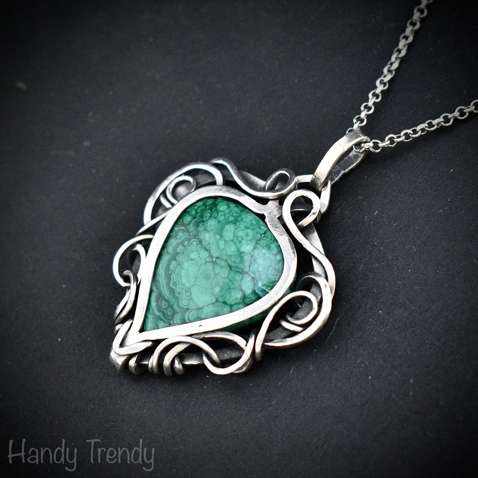 Malachite free flow pendant, 925 sterling silver Wire wrapped jewelry, Unique handmade gift, Artisan necklace, One of a kind necklace