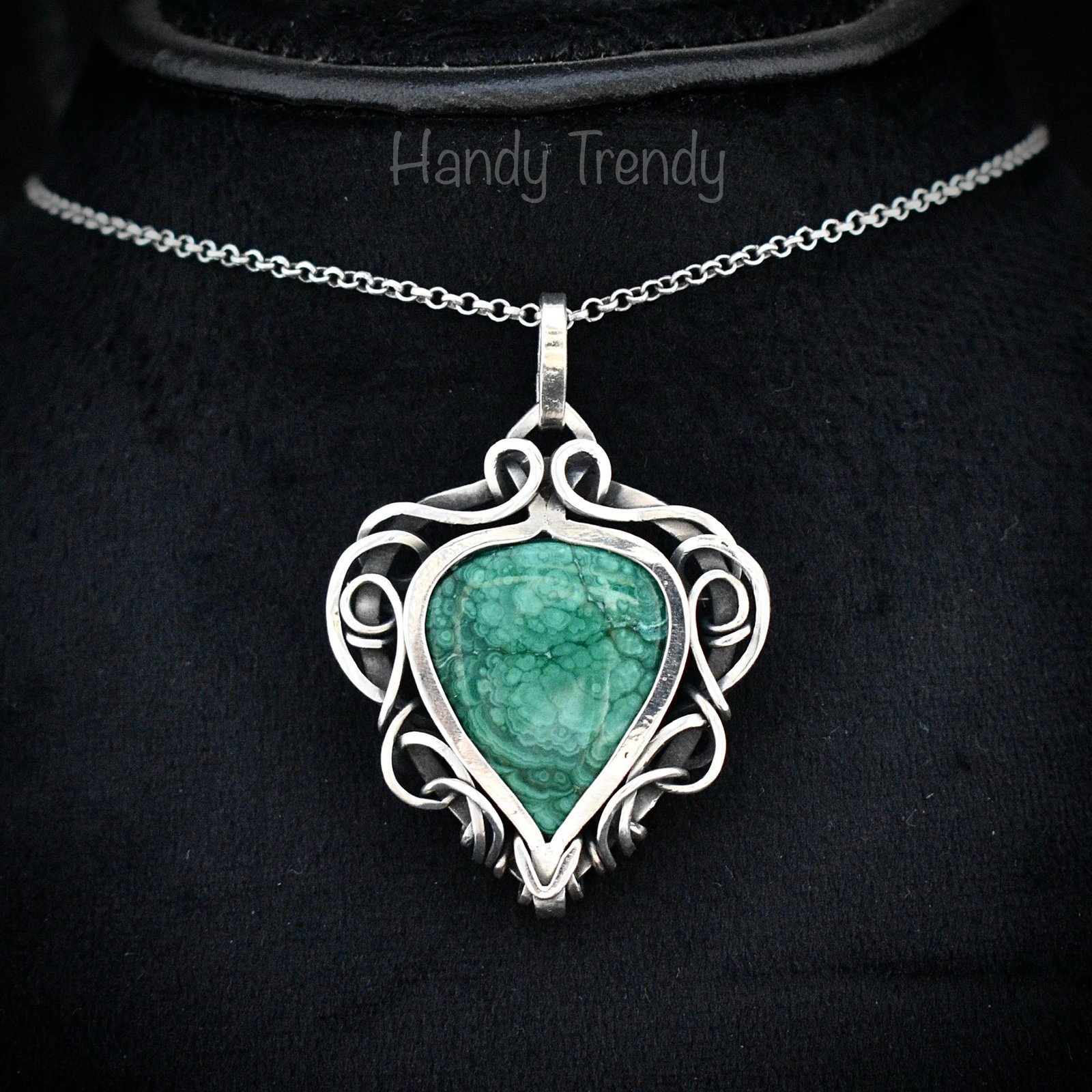 Malachite free flow pendant, 925 sterling silver Wire wrapped jewelry, Unique handmade gift, Artisan necklace, One of a kind necklace