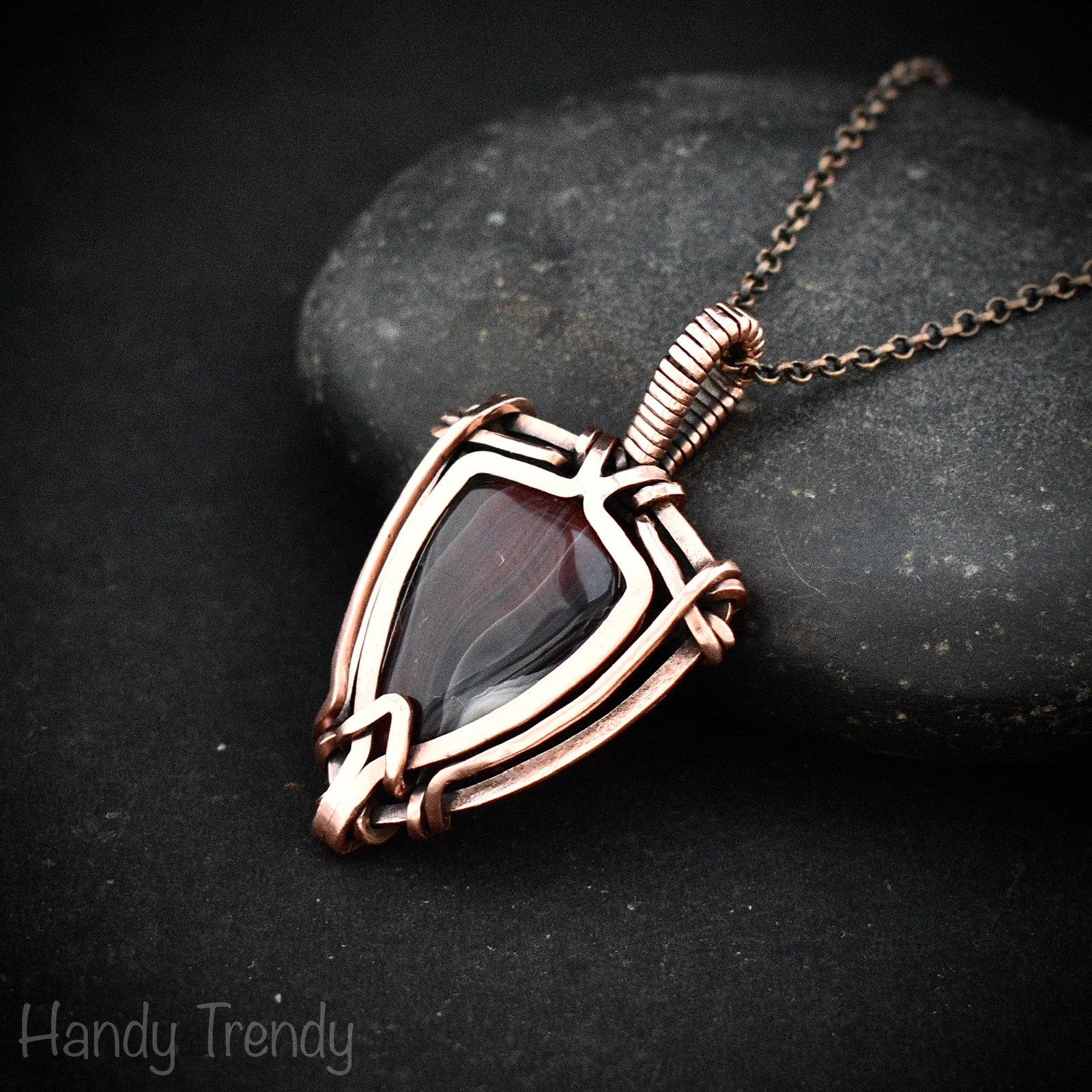 Orange botswana agate free flow pendant, Copper wire wrap jewelry, Unique handmade birthday gift, Artisan necklace, One of a kind piece