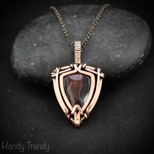 Orange botswana agate free flow pendant, Copper wire wrap jewelry, Unique handmade birthday gift, Artisan necklace, One of a kind piece
