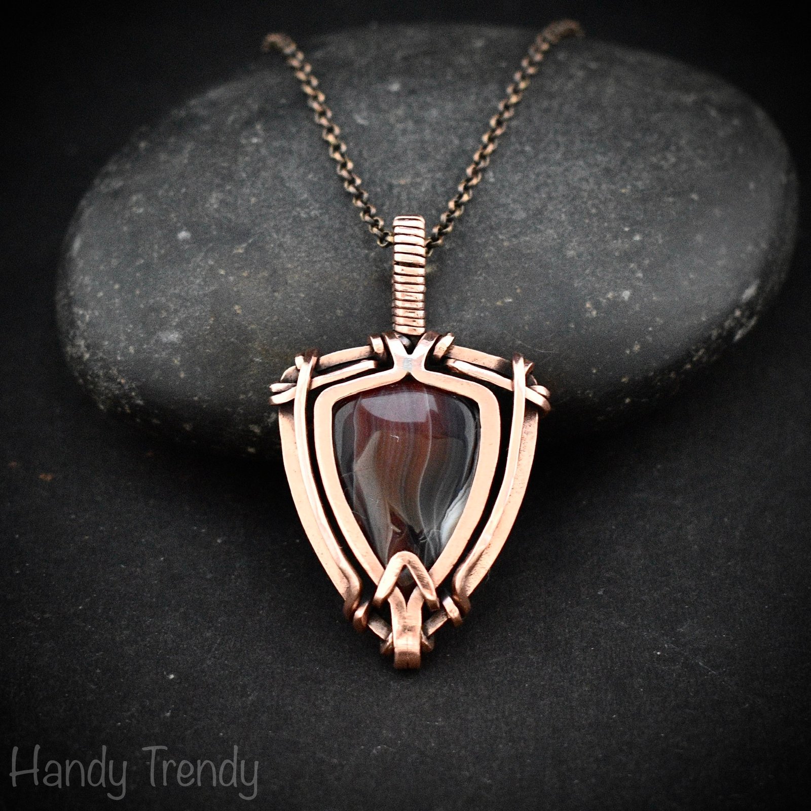 Orange botswana agate free flow pendant, Copper wire wrap jewelry, Unique handmade birthday gift, Artisan necklace, One of a kind piece