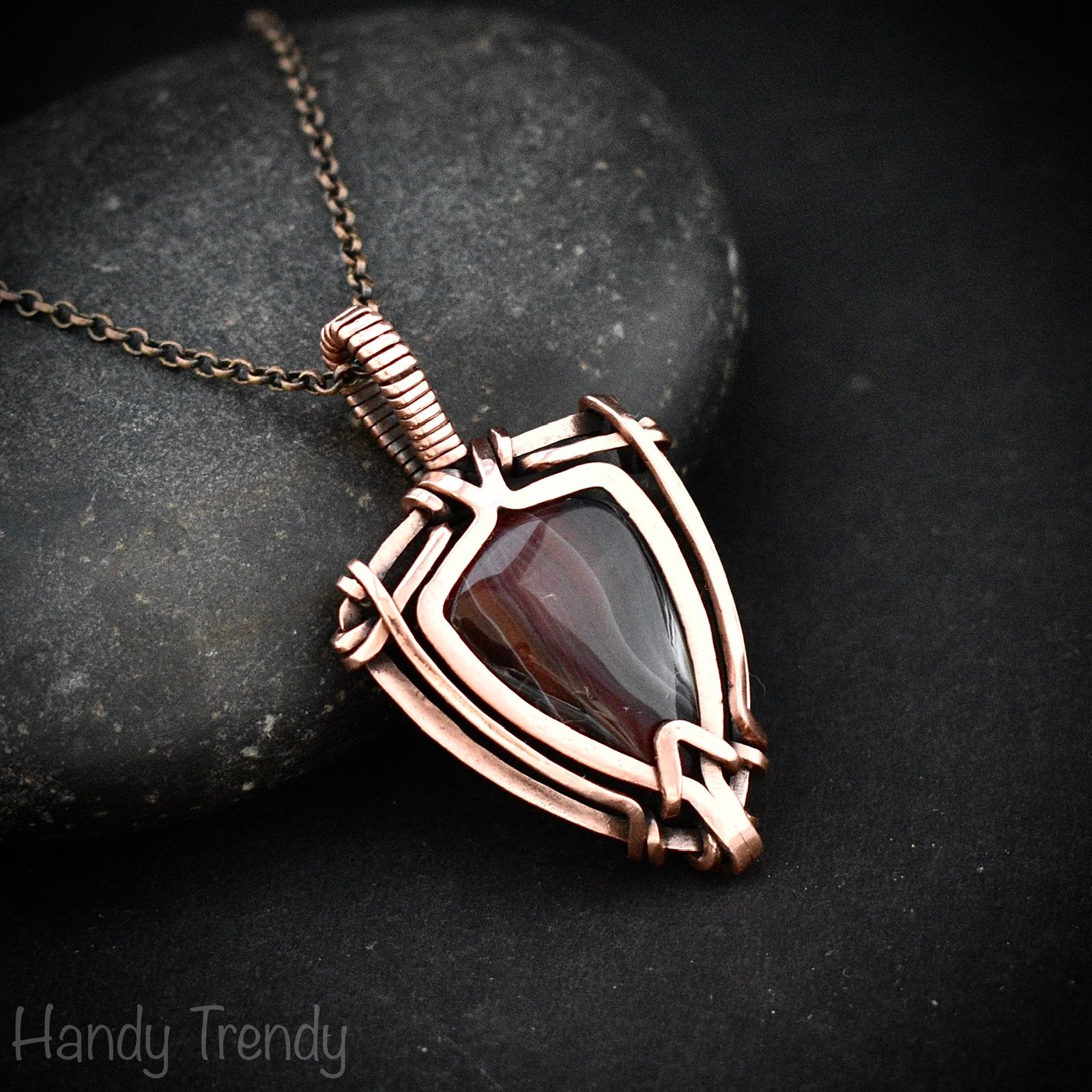 Orange botswana agate free flow pendant, Copper wire wrap jewelry, Unique handmade birthday gift, Artisan necklace, One of a kind piece