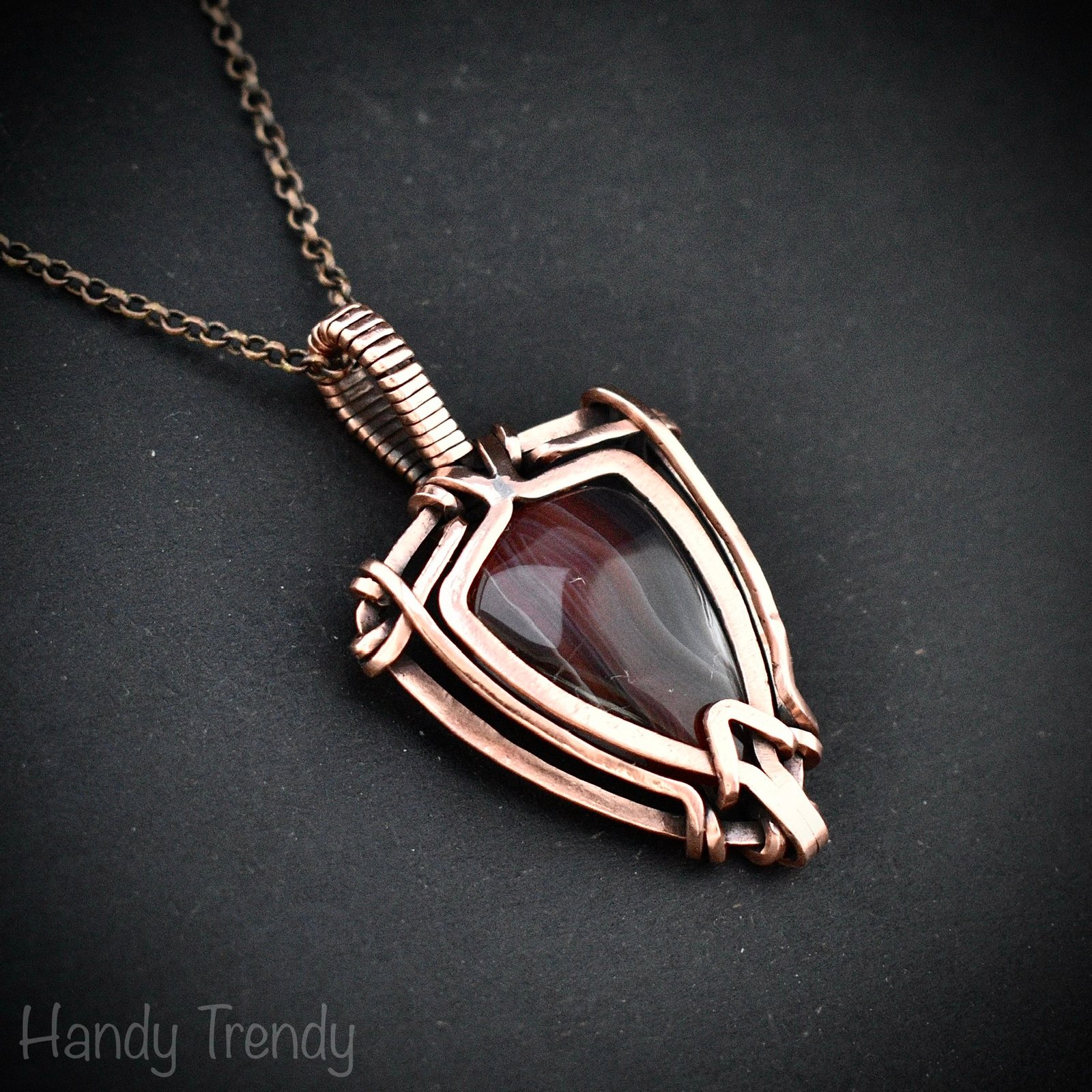 Orange botswana agate free flow pendant, Copper wire wrap jewelry, Unique handmade birthday gift, Artisan necklace, One of a kind piece