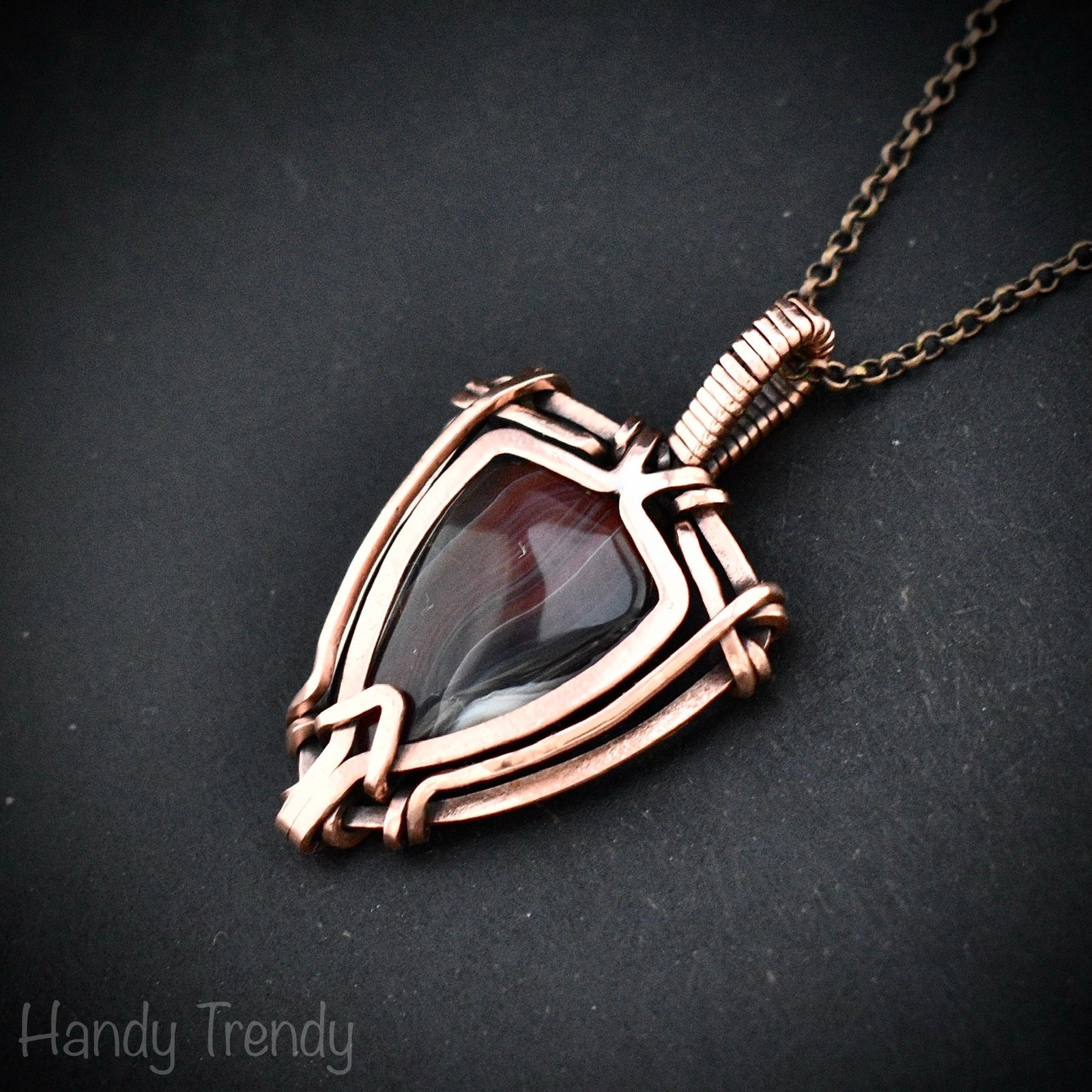 Orange botswana agate free flow pendant, Copper wire wrap jewelry, Unique handmade birthday gift, Artisan necklace, One of a kind piece