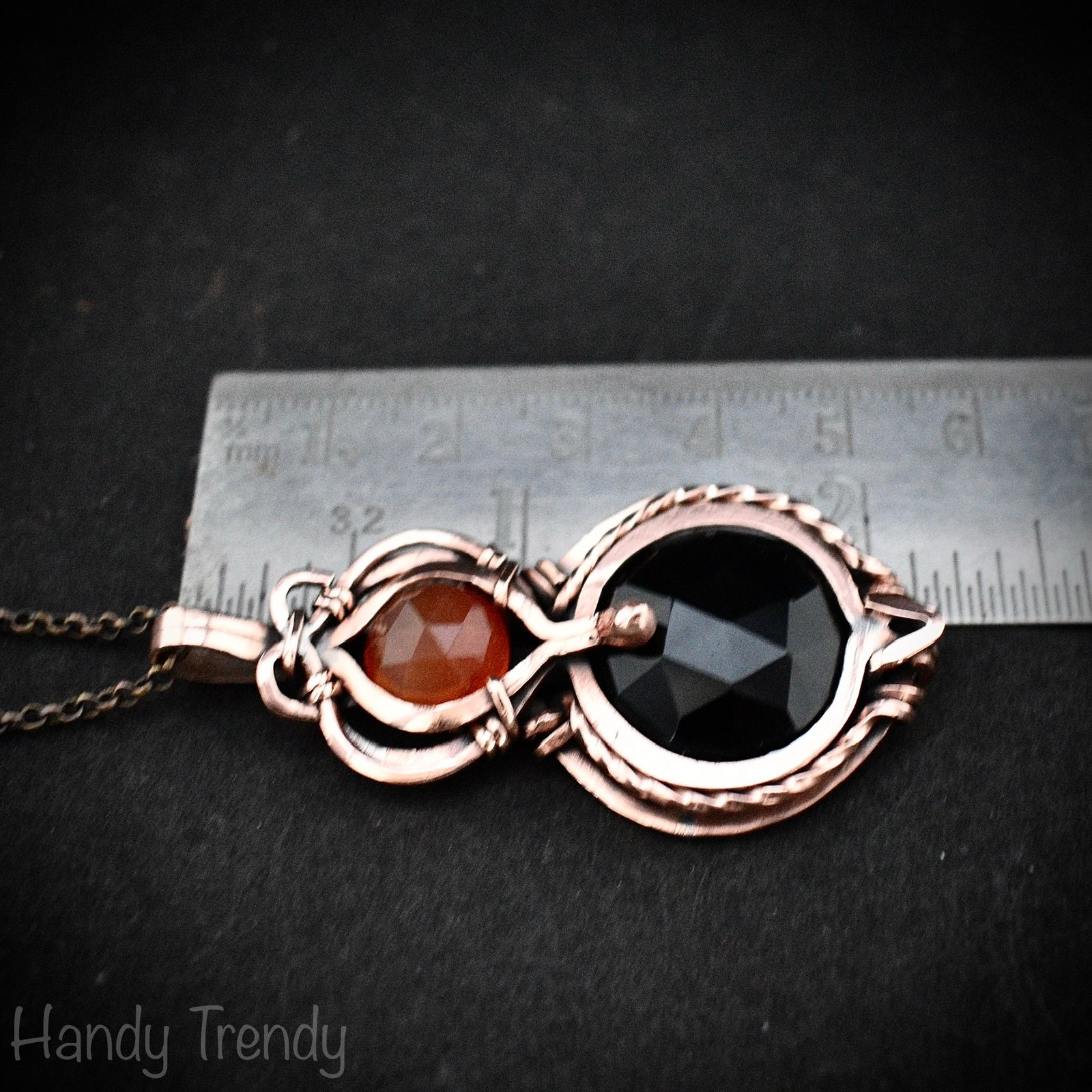 Black onyx and carnelian stone pendant, Free-Flow copper wire wrapped necklace, Unique handmade birthday gift, One of a kind artisan pendant